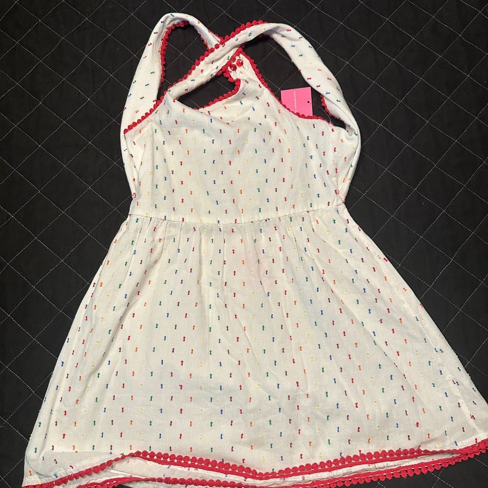 White dress with colorful dots